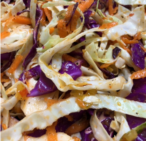 Fall Purple Cabbage Slaw w Roasted Red Pepper Dressing