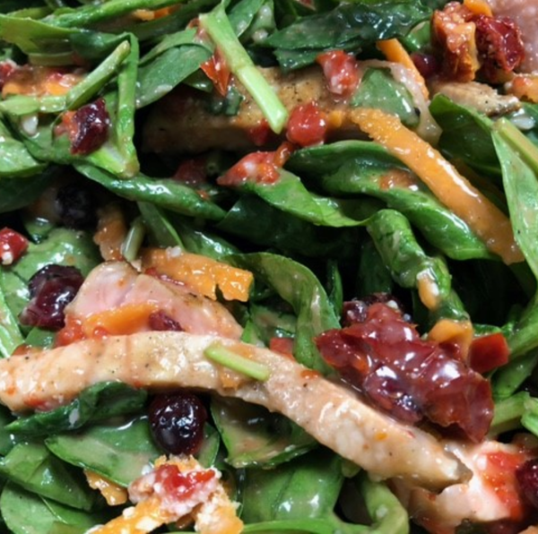 Raspberry and Cranberry Spinach Salad with Dry Sautee Pork Loin